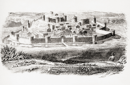 General appearance of a fortified mediaeval town, from The National Encylopaedia published by William Mackenzie, London, late 19th century