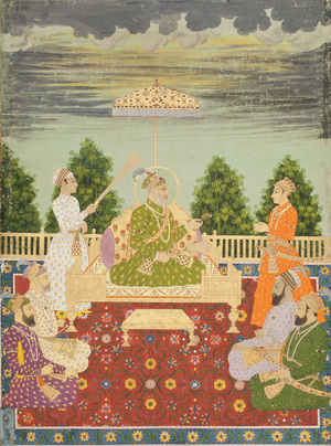 Bahadur Shah with his four sons and a grandson, c.1710 (opaque w/c & gold on paper)