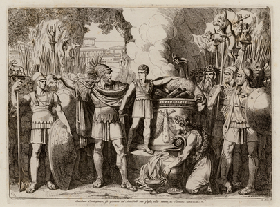 Young Hannibal swearing an oath of enmity towards the Romans (etching)