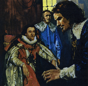 Van Dyck came to the attention of the Earl of Arundel who introduced him to King James I (colour litho)