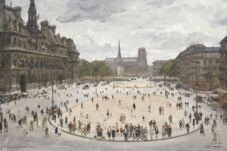 Le Place de Hotel d'Ville, Paris (oil on canvas)
