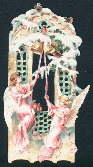 Angels ringing bells, Christmas Card (chromolitho)