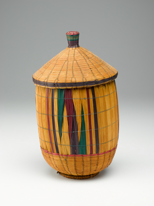 Basket (inkangara), late 20th century (leather, beads, and thread)