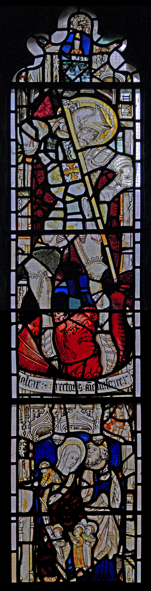 Window Ew depicting St George; St Mary Cleopas, Alphaeus and their children (stained glass)