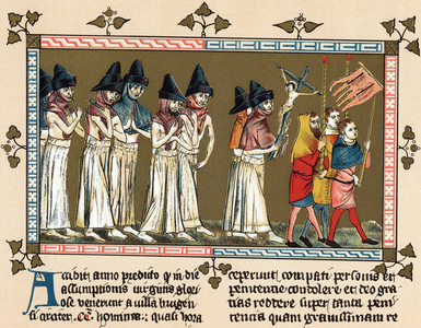 Flagellants or Brothers of the Cross in Doornik in 1349 (litho)