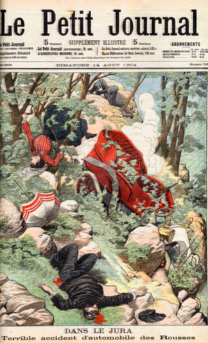 In the Jura, terrible car accident, front page of newspaper "Petit Journal" august 14, 1904