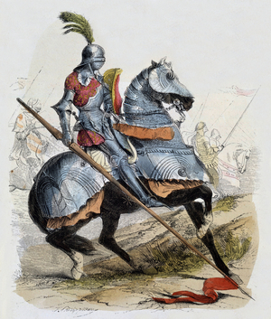 Horseman with armour, 1445, engraving after Felix Philippoteaux (19th century)