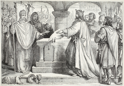 Visit of Charlemagne to the Pope, illustration from 'The History of Protestantism' by James Aitken Wylie (1808-1890), pub. 1878 (engraving)