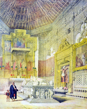 Tomb of Cardinal Cisneros in the church of St. Ildefonso, in Alcala de Henares' drawing by G. Pérez de Villa Amil