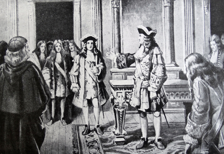 King Louis XIV of France receives the Spanish King Felipe V Phillip V)