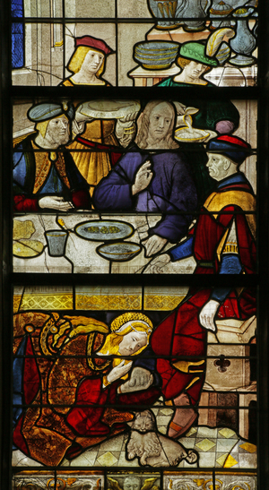 Window depicting St Mary Magdalene washing Christ's feet, 1500-10 (stained glass)