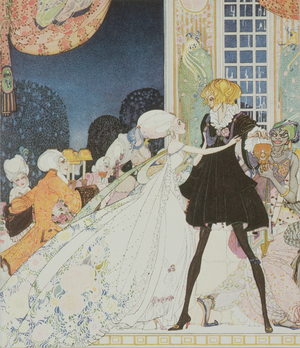 Don't drink! cried out the little Princess, springing to her feet; "I would rather marry a gardener!", illustration from, In Powder and Crinoline: Old Fairy Tales, retold by Arthur Quiller-Couch (1863-1944), pub.1913 (colour litho)