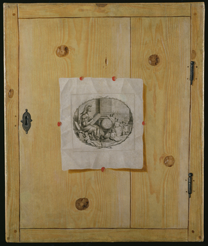 A Trompe l'Oeil of a Cabinet Door with an Engraving (oil on canvas)