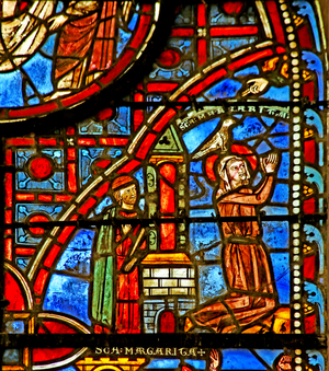 St Margaret praying (stained glass)
