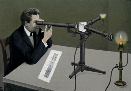 Joseph Fraunhofer's Spectroscope, from 'Astronomy for All' by Burgel (print)