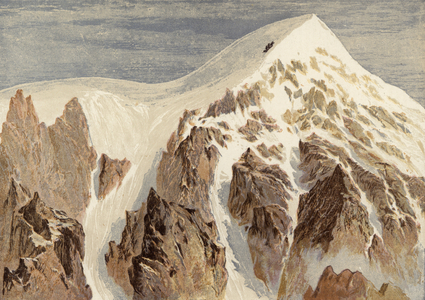 The Summit of the Aiguille Verte (colour litho)