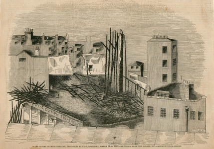 Ruins of the Olympic Theatre, destroyed by fire, 29 March 1849 (engraving)