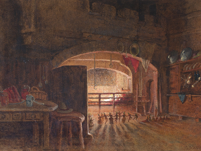 Pixies dancing in a ring by the firelight, 1885 (oil on paper)