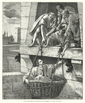 Paul let down by the Wall in a Basket, II Corinthians XI, 32, 33 (engraving)