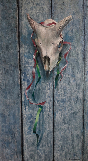Skull On Blue Door, 1990 (oil)