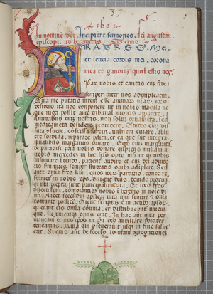 Pseudo-Augustine, Sermones ad fratres in eremo, Fol 1, c.1350 (ink & paint on vellum)