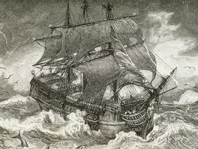 Boat. 17th century. Engraving.