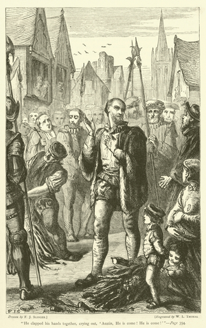 "He clapped his hands together, crying out, 'Austin, He is come! He is come!'" (engraving)