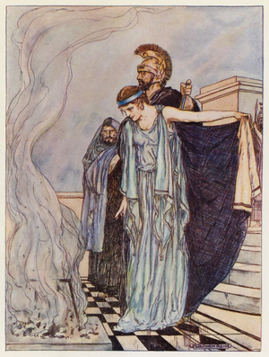 At last the brand fell into ashes (colour litho)