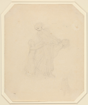 Adult and Two Children (graphite and pen and gray ink)