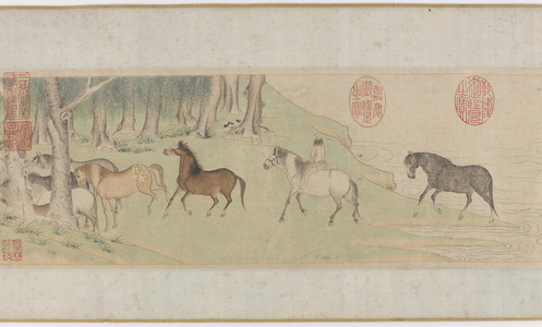 Horses and Grooms Crossing a River, Yuan or early Ming dynasty, 14th century (ink & colour on paper) (see also 3702814-17)