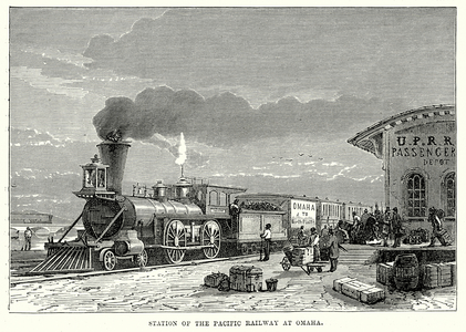 Station of the Pacific Railway at Omaha (engraving)