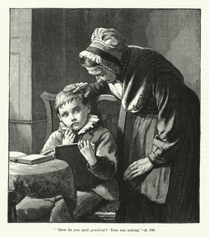 "'How do you spell penitent?' Toto was asking" (engraving)