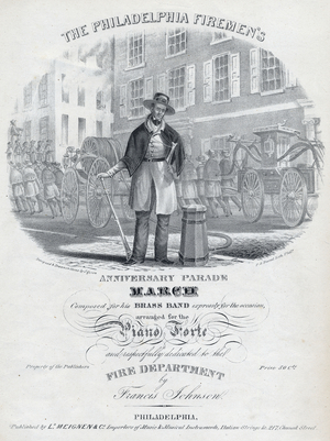 The Philadelphia firemen's anniversary parade march, c.1842 (litho)

