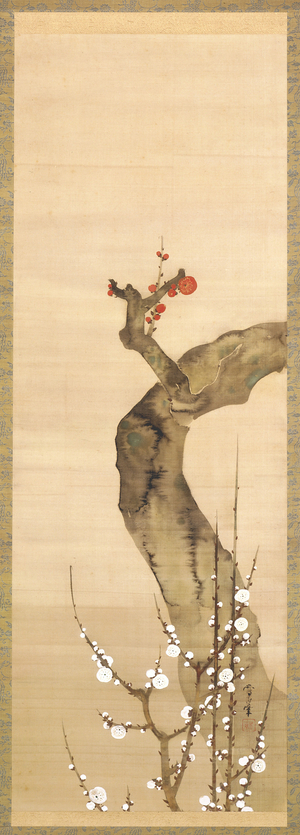Red And White Plum Blossoms (ink, colour, and gold on silk)