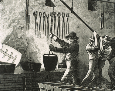 USA, Virginia, 19th century, Workers smelting and refining silver (engraving)