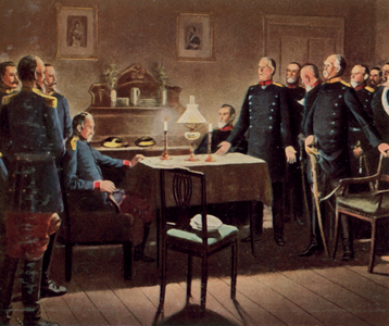 The capitulation of the fortress of Sedan, 2 September 1870 (enhanced colour litho)