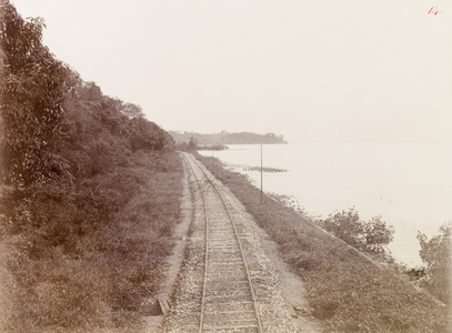Railway line running along the coast in Trinidad (b/w photo) [1999/221/1/25/14]