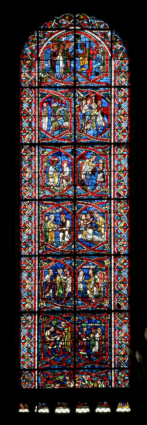 Window w5-R depicting the Stories of Lot and Abraham (stained glass)