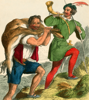 Robin Hood and Little John (colour litho)