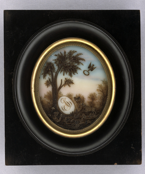 Plaque, c.1880 (w/c & hairwork on glass, gilt, wood & glass)