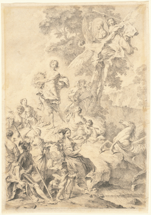 Apollo, the Muses, and Mars: In Praise of Tasso, 1740-1745 (black chalk on paper)