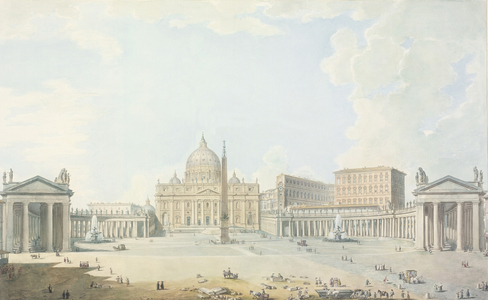 St. Peter's, the Basilica and the Piazza (w/c over etched outline)