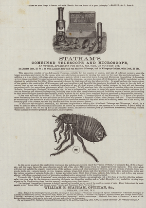 Advertisement for Statham's combined telescope and microscope (engraving)