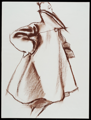 Overcoat with welt collar and trumpet-like collar