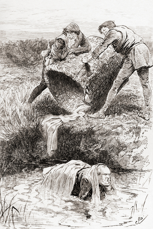 A scene from William Shakespeare's play 'The Merry Wives of Windsor' Act III, Scene III, The Buck-basket, from The Works of William Shakespeare, published 1896 (engraving)