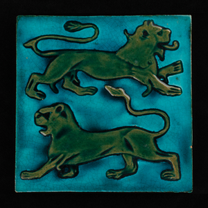 Tile with Heraldic Lions, Front, c.1888-1907 (earthenware, glazed, moulded)