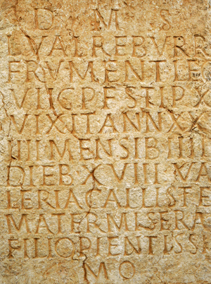 Altar to Lucius Valerius Reburrus, Frumentarii, Writing, 3rd century, Tarraco, Spain