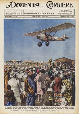 Francis Lombardi's triumphant arrival in Mogadishu (colour litho)
