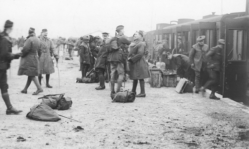 Relieved Soldiers Back on Shore, 1916 (b/w photo)