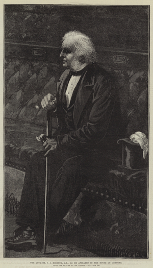 The Late Mr J A Roebuck, MP, as he appeared in the House of Commons (engraving)